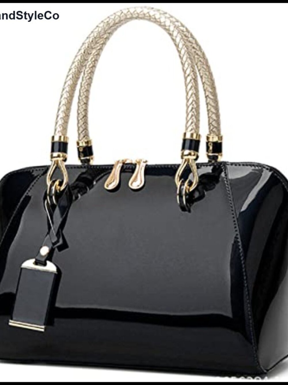 Shiny Patent Faux Leather Satchel Crossbody Bag Top Handle Purse